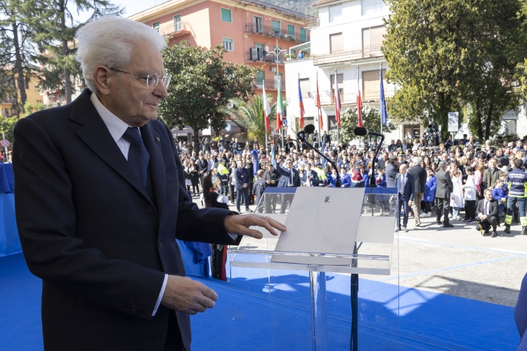 Il Presidente della Repubblica Sergio Mattarella in occasione della cerimonia commemorativa dell’ottantesimo anniversario della distruzione della città di Cassino