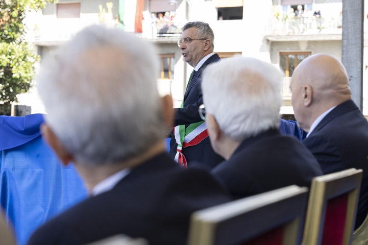 Il Presidente della Repubblica Sergio Mattarella con Enzo Salera, Sindaco di Cassino,in occasione della cerimonia commemorativa dell’ottantesimo anniversario della distruzione della città
