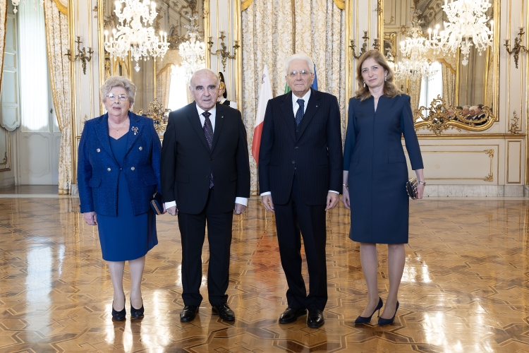 Il Presidente della Repubblica Sergio Mattarella e la Sig.ra Laura con  George Vella ,Presidente della Repubblica di Malta e la Signora Mary Anne Vella
