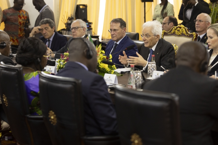 Il Presidente della Repubblica Sergio Mattarella con Nana Addo Dankwa Akufo-Addo, Presidente della Repubblica del Ghana, durante i colloqui allargati alle Delegazioni ufficiali 
