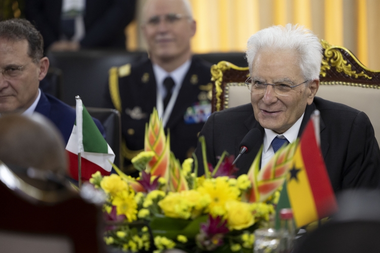 Il Presidente della Repubblica Sergio Mattarella con Nana Addo Dankwa Akufo-Addo, Presidente della Repubblica del Ghana, durante i colloqui allargati alle Delegazioni ufficiali 
