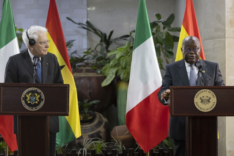 Il Presidente della Repubblica Sergio Mattarella con Nana Addo Dankwa Akufo-Addo,Presidente della Repubblica del Ghana,in occasione delle dichiarazioni alla stampa
