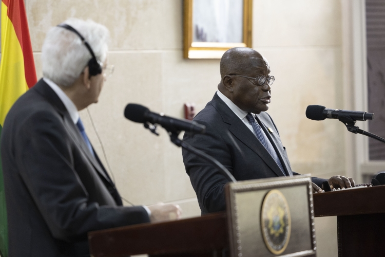 Il Presidente della Repubblica Sergio Mattarella con Nana Addo Dankwa Akufo-Addo,Presidente della Repubblica del Ghana,in occasione delle dichiarazioni alla stampa
