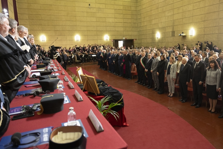 Il Presidente della Repubblica Sergio Mattarella e Borut Pahor, Presidente emerito della Repubblica di Slovenia, in occasione della cerimonia di conferimento della Laurea magistrale Honoris causa in Giurisprudenza
