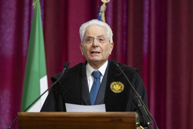 Il Presidente della Repubblica Sergio Mattarella in occasione della cerimonia di conferimento della Laurea magistrale Honoris causa in Giurisprudenza
