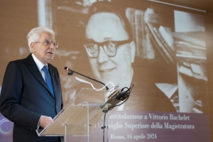 Il Presidente della Repubblica Sergio Mattarella in occasione della cerimonia per l’intitolazione a Vittorio Bachelet della sede del Consiglio Superiore della Magistratura
