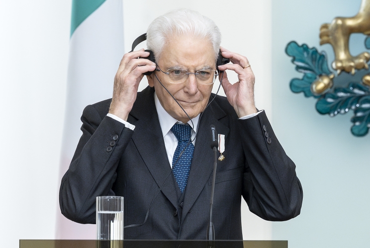 Il Presidente della Repubblica Sergio Mattarella nel corso delle dichiarazioni alla stampa