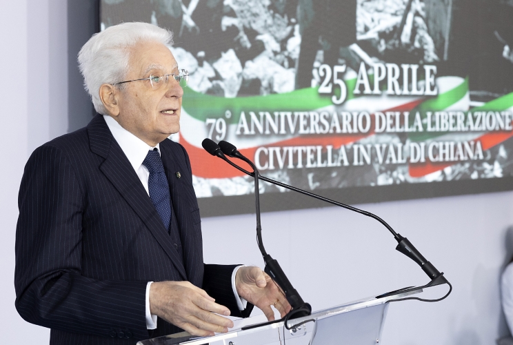 Il Presidente della Repubblica Sergio Mattarella in occasione della cerimonia commemorativa del 79° anniversario di Liberazione