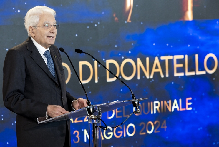 Il Presidente Sergio Mattarella rivolge il suo indirizzo di saluto in occasione della cerimonia di presentazione dei candidati ai Premi “David di Donatello” per l’anno 2024