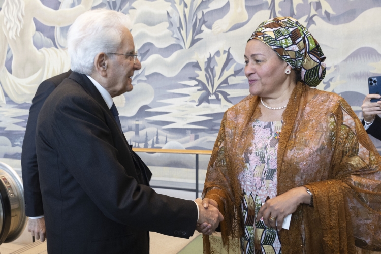 Il Presidente della Repubblica Sergio Mattarella al Palazzo di Vetro delle Nazioni Unite accolto da Amina J. Mohammed Vice Segretario Generale delle Nazioni Unite