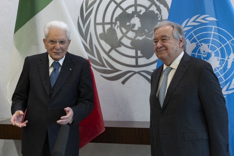 Il Presidente della Repubblica Sergio Mattarella al Palazzo di Vetro delle Nazioni Unite con António Guterres, Segretario Generale delle Nazioni Unite
