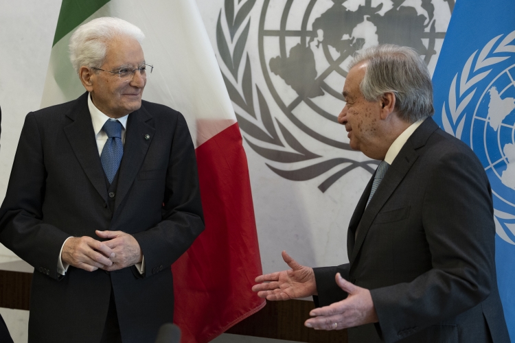 Il Presidente della Repubblica Sergio Mattarella al Palazzo di Vetro delle Nazioni Unite con António Guterres, Segretario Generale delle Nazioni Unite
