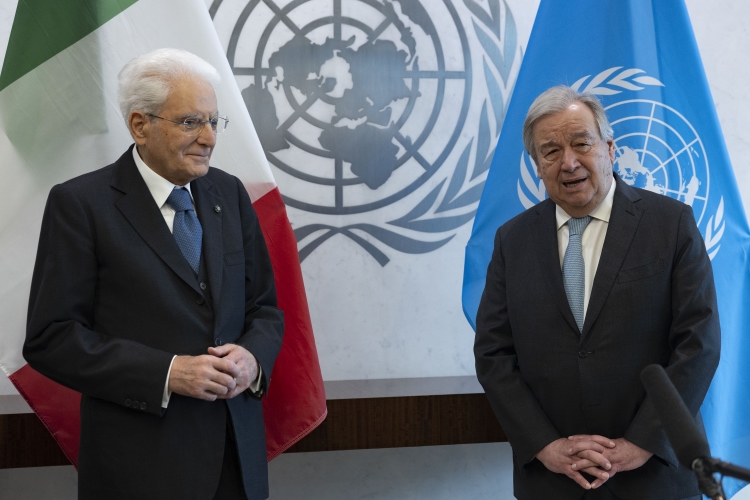 Il Presidente della Repubblica Sergio Mattarella al Palazzo di Vetro delle Nazioni Unite con António Guterres, Segretario Generale delle Nazioni Unite
