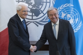 Il Presidente della Repubblica Sergio Mattarella al Palazzo di Vetro delle Nazioni Unite con António Guterres, Segretario Generale delle Nazioni Unite
