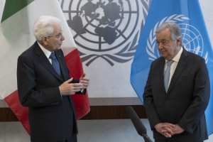 Il Presidente della Repubblica Sergio Mattarella al Palazzo di Vetro delle Nazioni Unite con António Guterres, Segretario Generale delle Nazioni Unite

