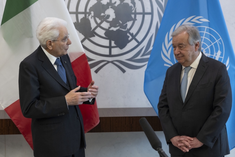 Il Presidente della Repubblica Sergio Mattarella al Palazzo di Vetro delle Nazioni Unite con António Guterres, Segretario Generale delle Nazioni Unite
