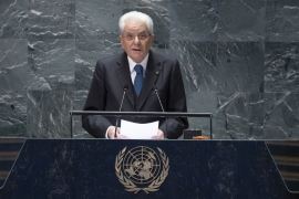 Il Presidente della Repubblica Sergio Mattarella durante la sua allocuzione dal titolo “Italia, Nazioni Unite e multilateralismo per affrontare le sfide comuni” all'Assemblea Generale delle Nazioni Unite
