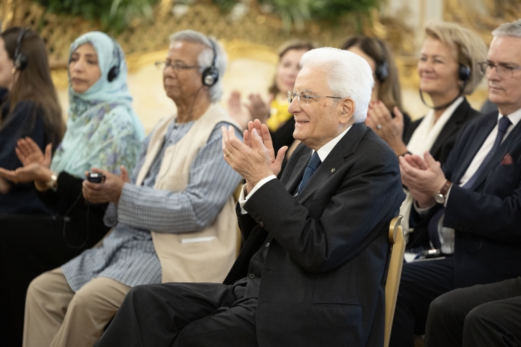 Il Presidente della Repubblica Sergio Mattarella in occasione dell'incontro con una delegazione del World Meeting on Human Fraternity
