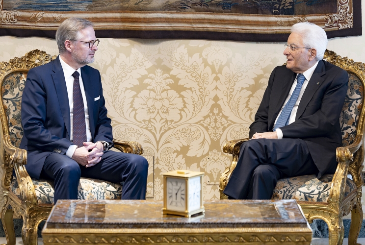 Il Presidente Sergio Mattarella nel corso dei colloqui con Petr Fiala, Primo Ministro della Repubblica Ceca