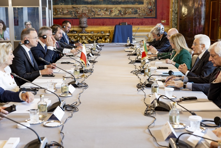 Il Presidente Sergio Mattarella nel corso dei colloqui con il Presidente della Repubblica di Polonia, Andrzej Duda