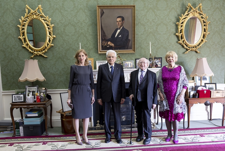 Il Presidente della Repubblica Sergio Mattarella e la Sig.ra Laura con Michael Daniel Higgins, Presidente d'Irlanda e consorte