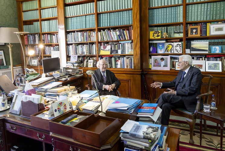 Il Presidente della Repubblica Sergio Mattarella con Michael Daniel Higgins, Presidente d'Irlanda, nel corso dei colloqui