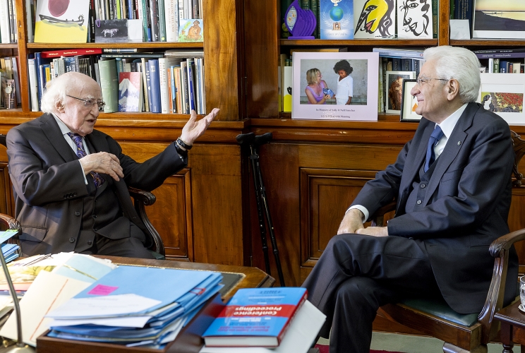 Il Presidente della Repubblica Sergio Mattarella con Michael Daniel Higgins, Presidente d'Irlanda, nel corso dei colloqui