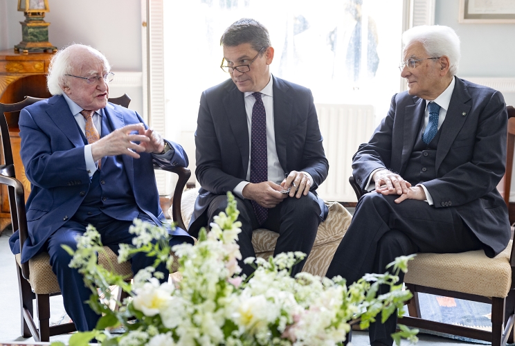 Il Presidente della Repubblica Sergio Mattarella con Michael Daniel Higgins, Presidente d'Irlanda, in occasione della cerimonia di inaugurazione del Parco Italia