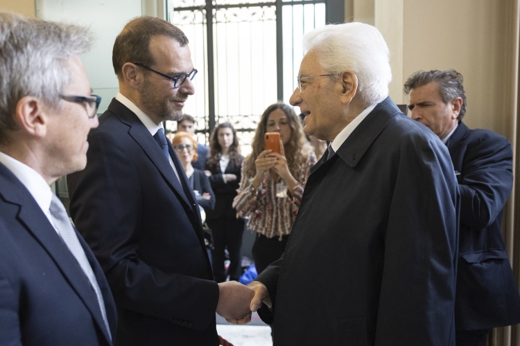 Il Presidente della Repubblica Sergio Mattarella saluta Marco Goria, Presidente della Fondazione Giovanni Goria
