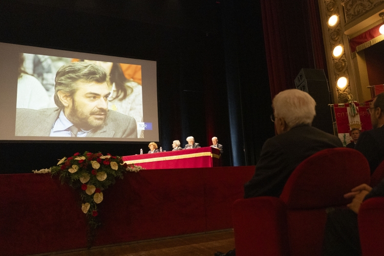 Il Presidente della Repubblica Sergio Mattarella durante la cerimonia commemorativa del trentesimo anniversario della scomparsa dell’On. Giovanni Goria 
