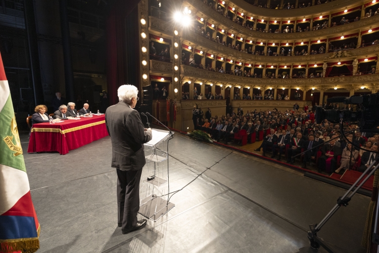 Il Presidente della Repubblica Sergio Mattarella durante il suo intervento alla cerimonia commemorativa del trentesimo anniversario della scomparsa dell’On. Giovanni Goria 
