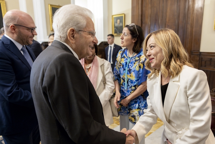 Il Presidente Sergio Mattarella con il Presidente del Consiglio Giorgia Meloni, in occasione della cerimonia commemorativa del centesimo anniversario della morte di Giacomo Matteotti