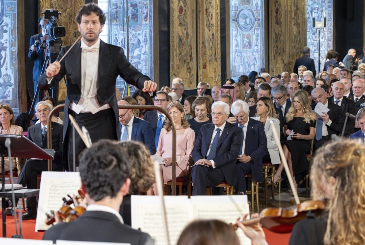 Il Presidente Sergio Mattarella in occasione del concerto eseguito dall’Orchestra Sinfonica Nazionale della Rai, diretta dal Maestro Michele Gamba, in onore del Corpo Diplomatico accreditato presso lo Stato Italiano