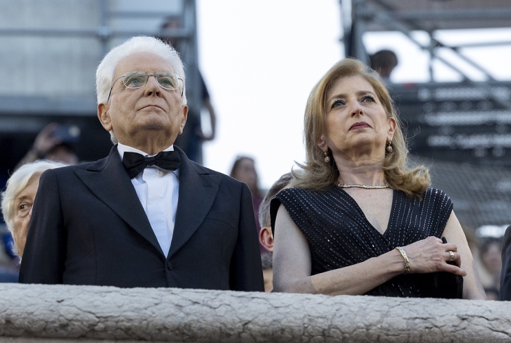 Il Presidente della Repubblica Sergio Mattarella e la Signora Laura all'Arena di Verona in occasione della rappresentazione del concerto "La grande Opera italiana patrimonio dell'umanità", diretto dal Maestro Riccardo Muti.