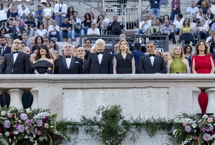 Il Presidente della Repubblica Sergio Mattarella e la Signora Laura all'Arena di Verona in occasione della rappresentazione del concerto "La grande Opera italiana patrimonio dell'umanità", diretto dal Maestro Riccardo Muti.