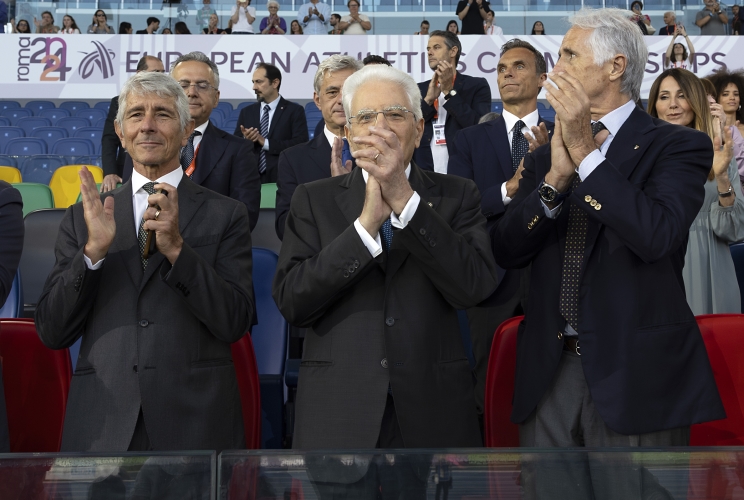 Il Presidente della Repubblica Sergio Mattarella allo stadio olimpico per gli europei di atletica