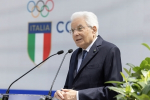 Il Presidente della Repubblica Sergio Mattarella in occasione della cerimonia di consegna della bandiera agli atleti italiani in partenza per i Giochi Olimpici e Paralimpici di Parigi 2024
