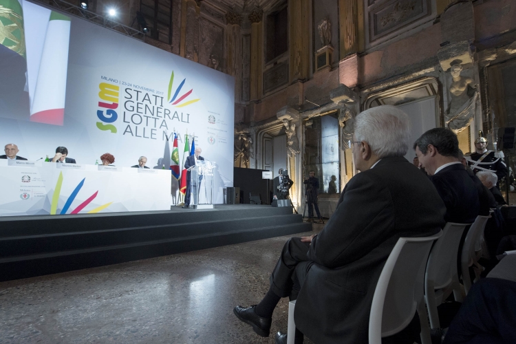 Il Presidente Sergio Mattarella in occasione della giornata conclusiva degli "Stati Generali lotta alle mafie"
