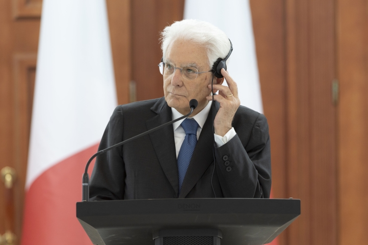 Il Presidente della Repubblica Sergio Mattarella durante la conferenza stampa 
