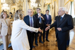 Il Presidente Mattarella con il Presidente del Consiglio dei Ministri Giorgia Meloni, in occasione dell'incontro con i Ministri ed altri membri del Governo in vista del Consiglio Europeo

