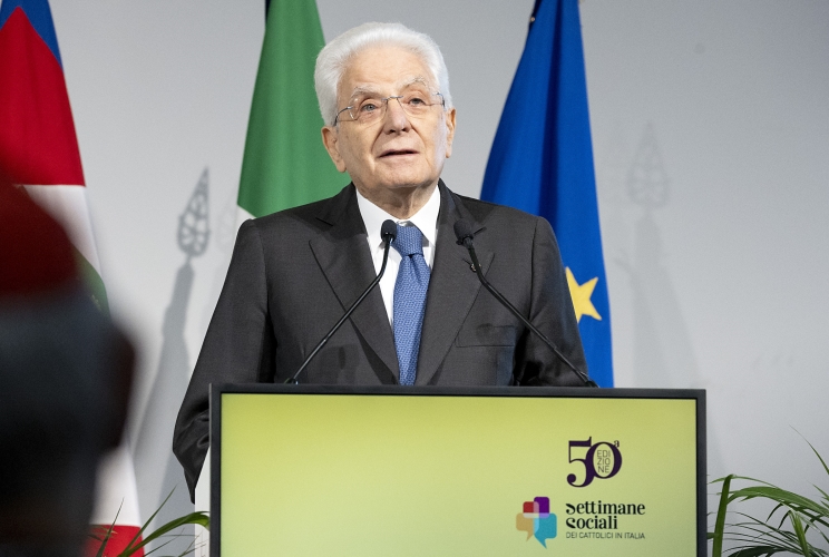 Il Presidente della Repubblica Sergio Mattarella  alla cerimonia di apertura della Settimana Sociale dei Cattolici in Italia 