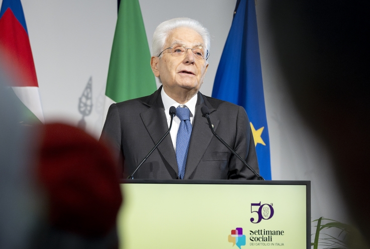 Il Presidente della Repubblica Sergio Mattarella  alla cerimonia di apertura della Settimana Sociale dei Cattolici in Italia