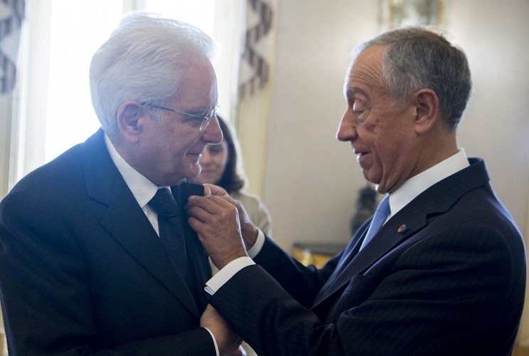 Il Presidente Sergio Mattarella al Palácio de Belém con il Presidente della Repubblica Portoghese 