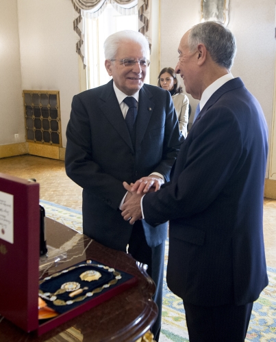 Il Presidente Sergio Mattarella al Palácio de Belém con il Presidente della Repubblica Portoghese 