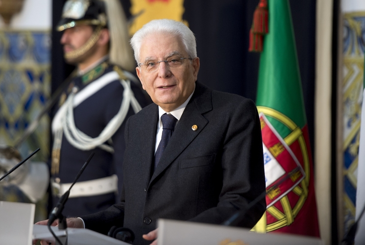 Il Presidente Sergio Mattarella nel corso delle dichiarazioni alla stampa