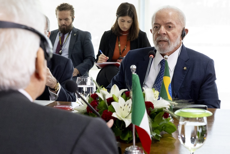 Il Presidente della Repubblica Sergio Mattarella nel corso dei colloqui con il Presidente della Repubblica Federativa del Brasile Luiz Inácio Lula da Silva, e le rispettive delegazioni.