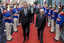 Mattarella al Palazzo del Congresso Nazionale con il Presidente del Congresso, Rodrigo Pacheco