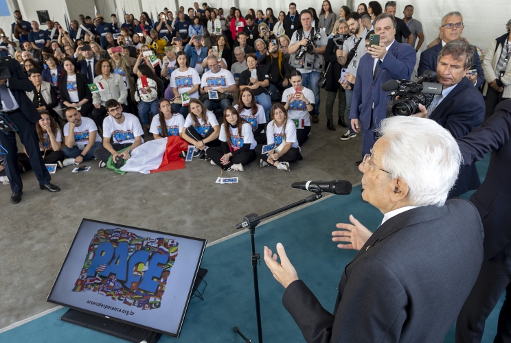 San Paolo - Il Presidente della Repubblica Sergio Mattarella rivolge il suo indirizzo di saluto in occasione della visita all'Arsenale della Speranza.