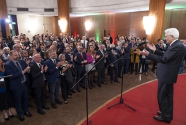 San Paolo- Il Presidente della Repubblica Sergio Mattarella durante l'incontro  con la collettività italiana 