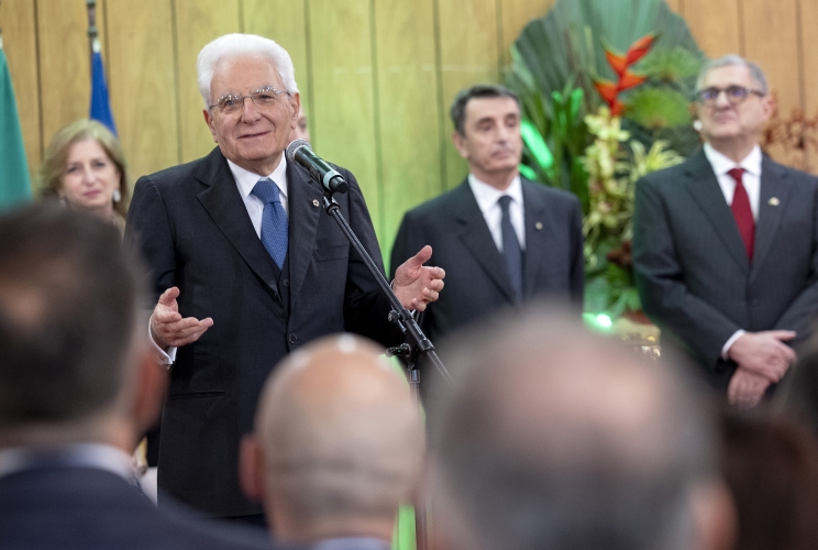 San Paolo- Il Presidente della Repubblica Sergio Mattarella durante l'incontro con la collettività italiana